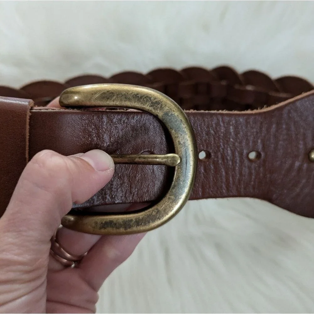 Vintage Gap Y2K 2000s wide braided woven brown leather belt boho S Small